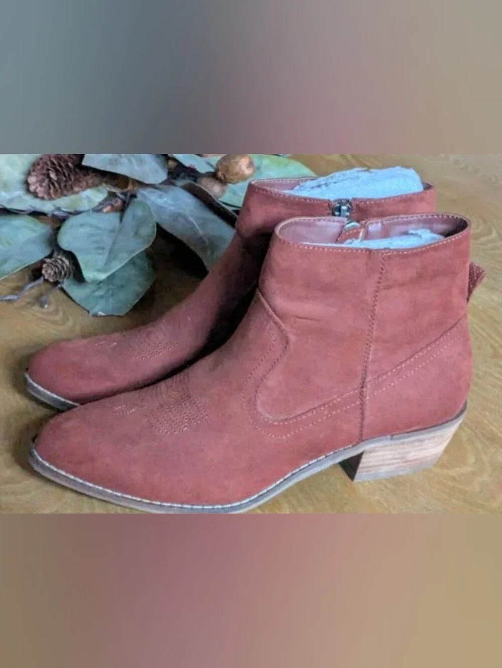 Dolce Vita Rust Brown Suede Ankle Booties with Side Zip
